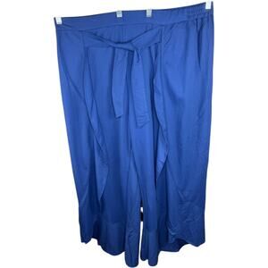 TRUTH + STYLE Wide Leg Pants 1X Navy Tie Front Rayon Blend‎ Stretch NWOT